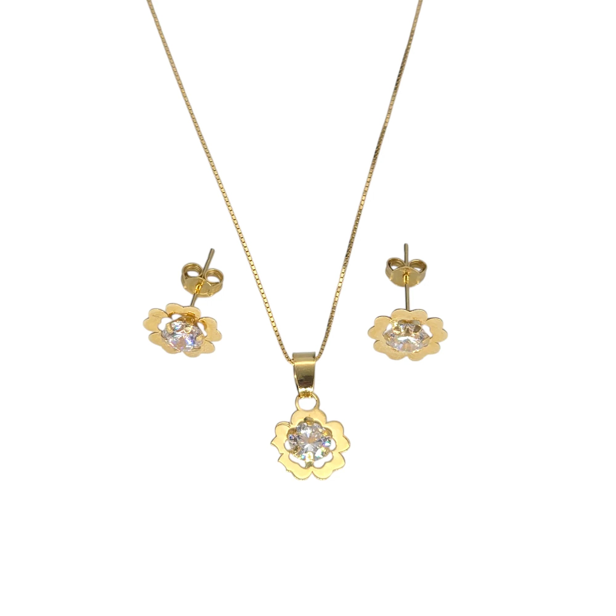Completo donna collana e orecchini fiore in oro giallo 18 kt