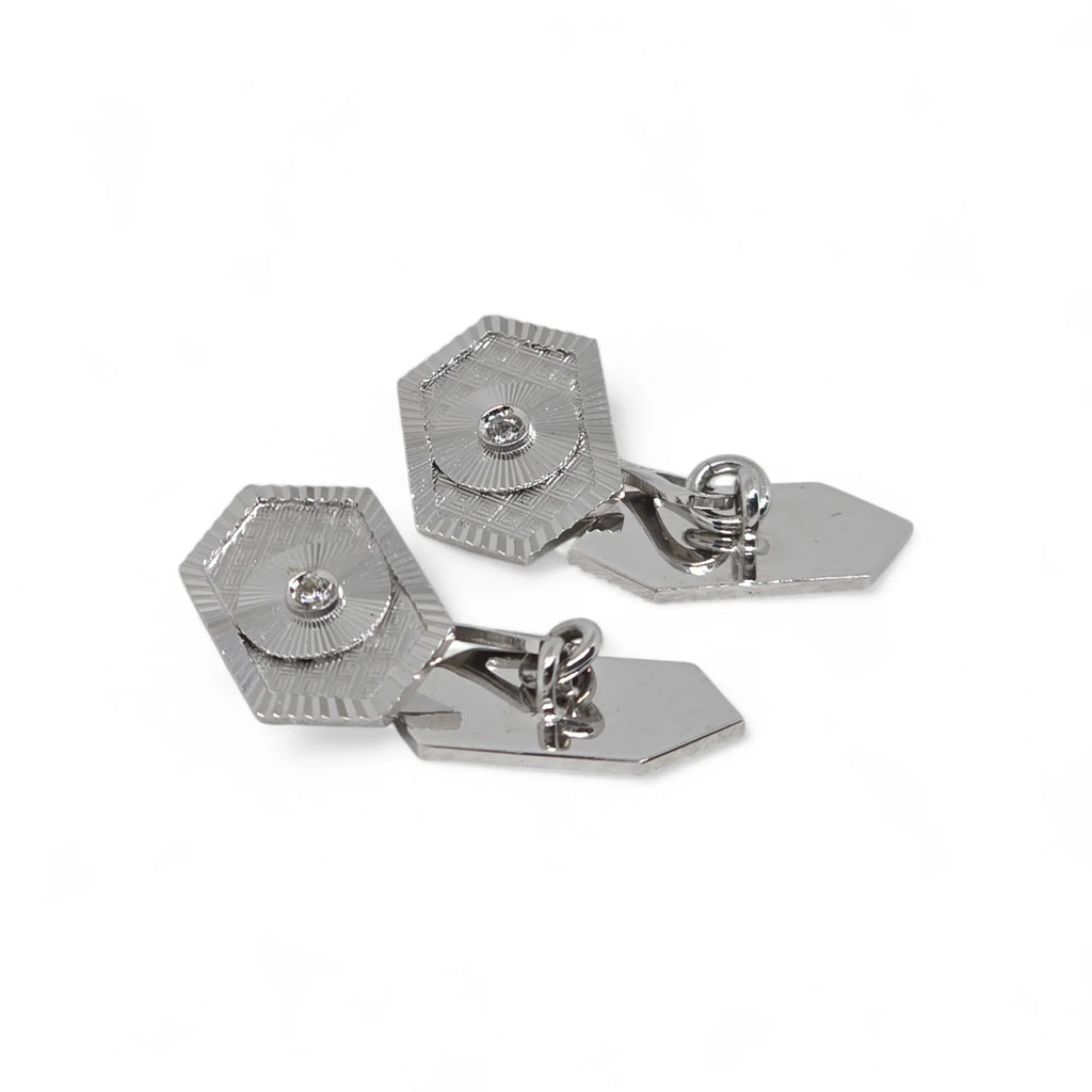 Coppia di Gemelli Uomo in oro bianco 18ct design con dettagli cesellati