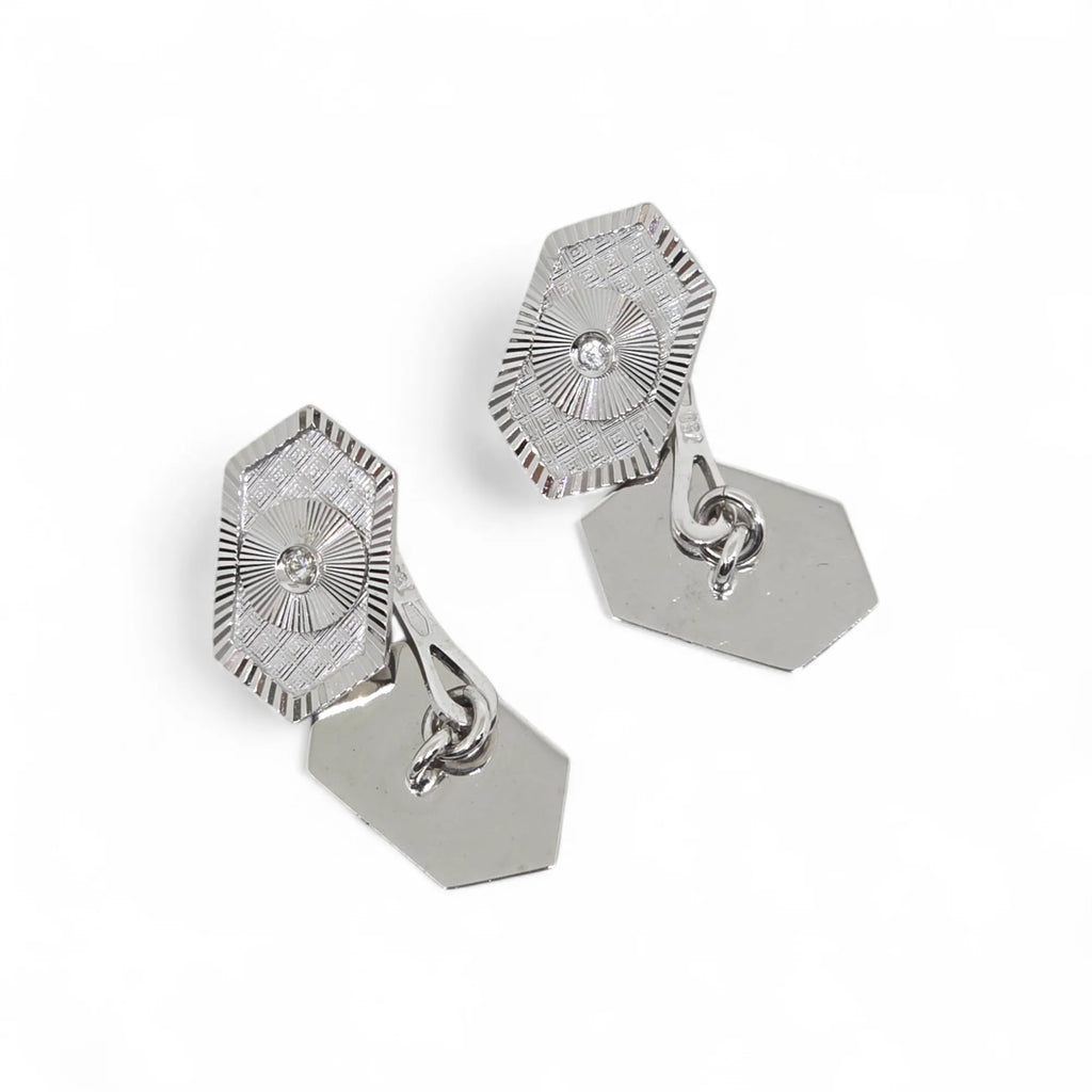 Coppia di Gemelli Uomo in oro bianco 18ct design con dettagli cesellati