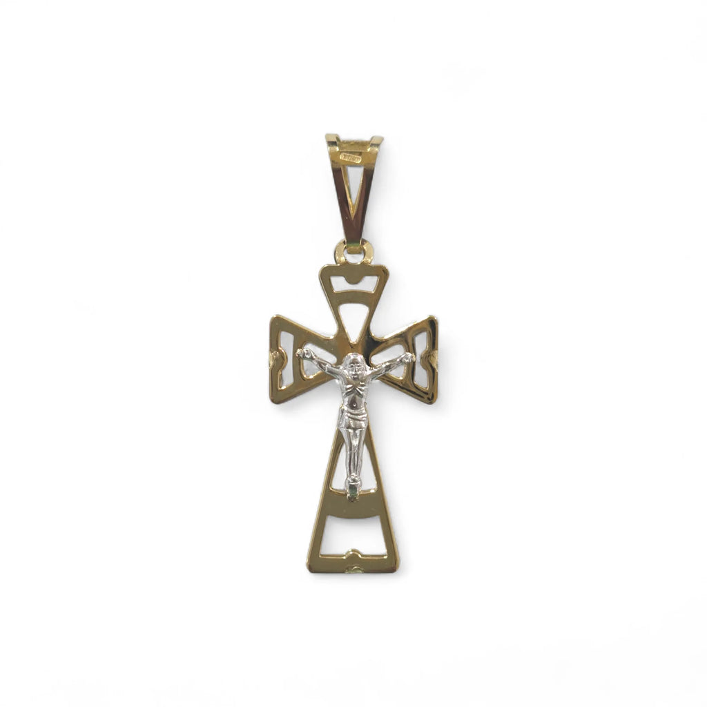 Kreuz in 18 Karat Gelbgold mit Korpus in Weißgold