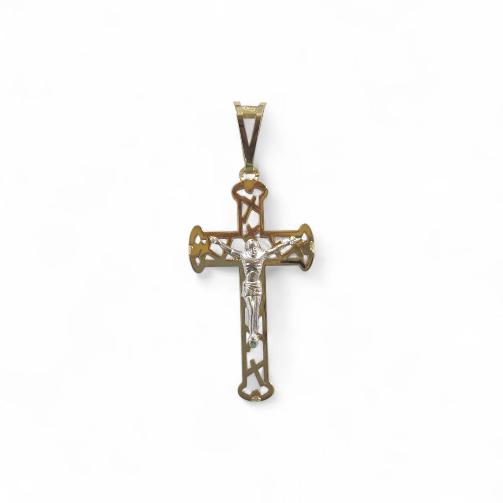 Croce in Oro Giallo 18kt con Cristo in Oro Bianco a rilievo