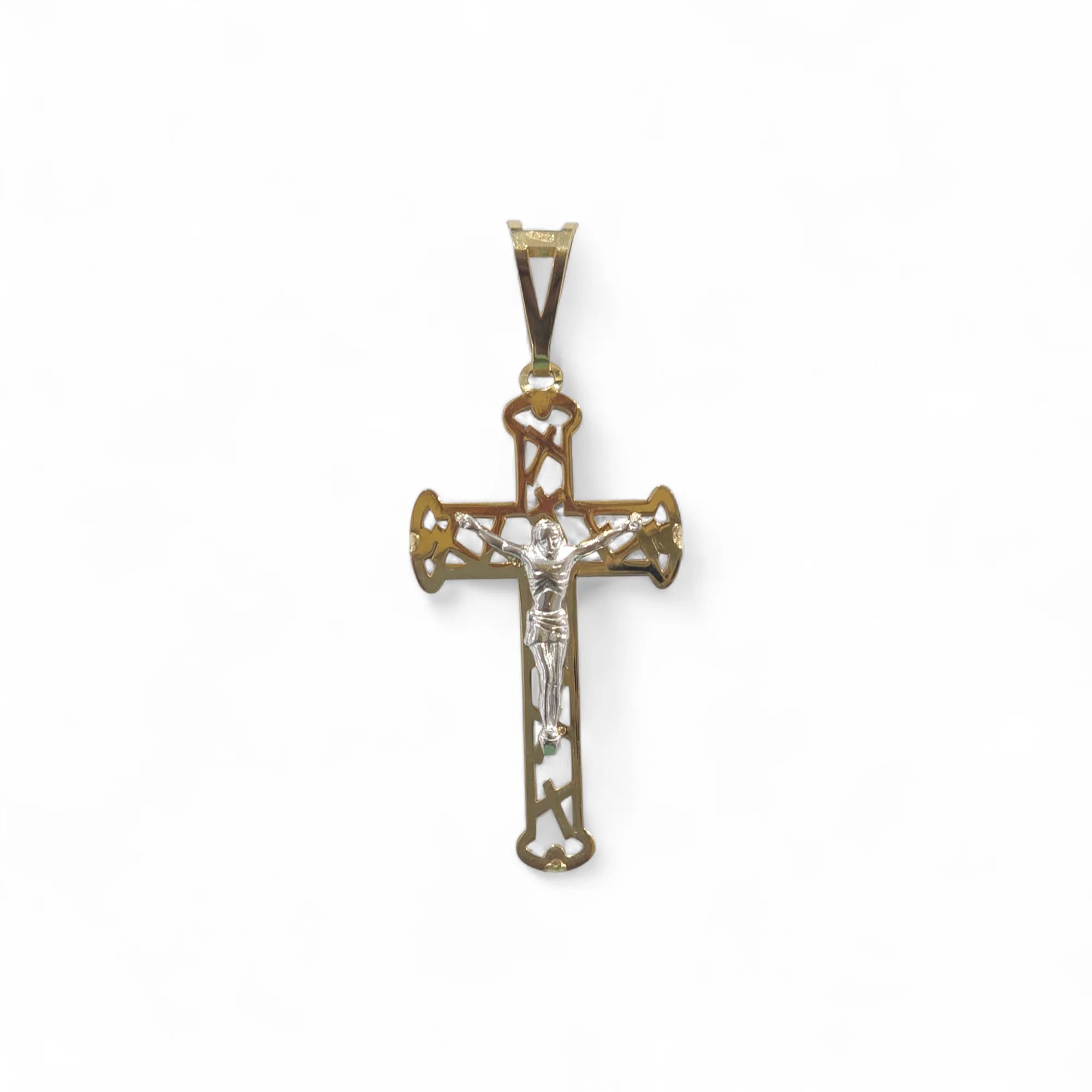 Croce in Oro Giallo 18kt con Cristo in Oro Bianco a rilievo