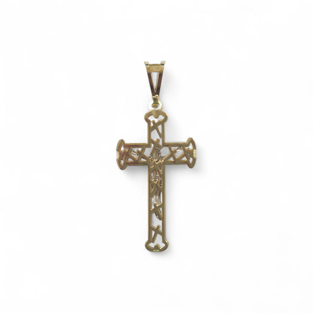 Croce in Oro Giallo 18kt con Cristo in Oro Bianco a rilievo