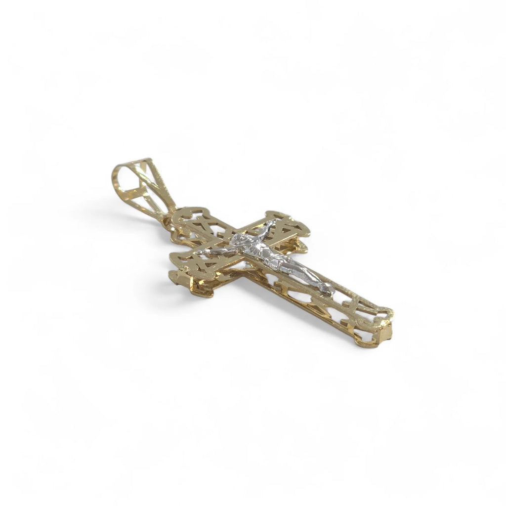 Croce in Oro Giallo 18kt con Cristo in Oro Bianco a rilievo