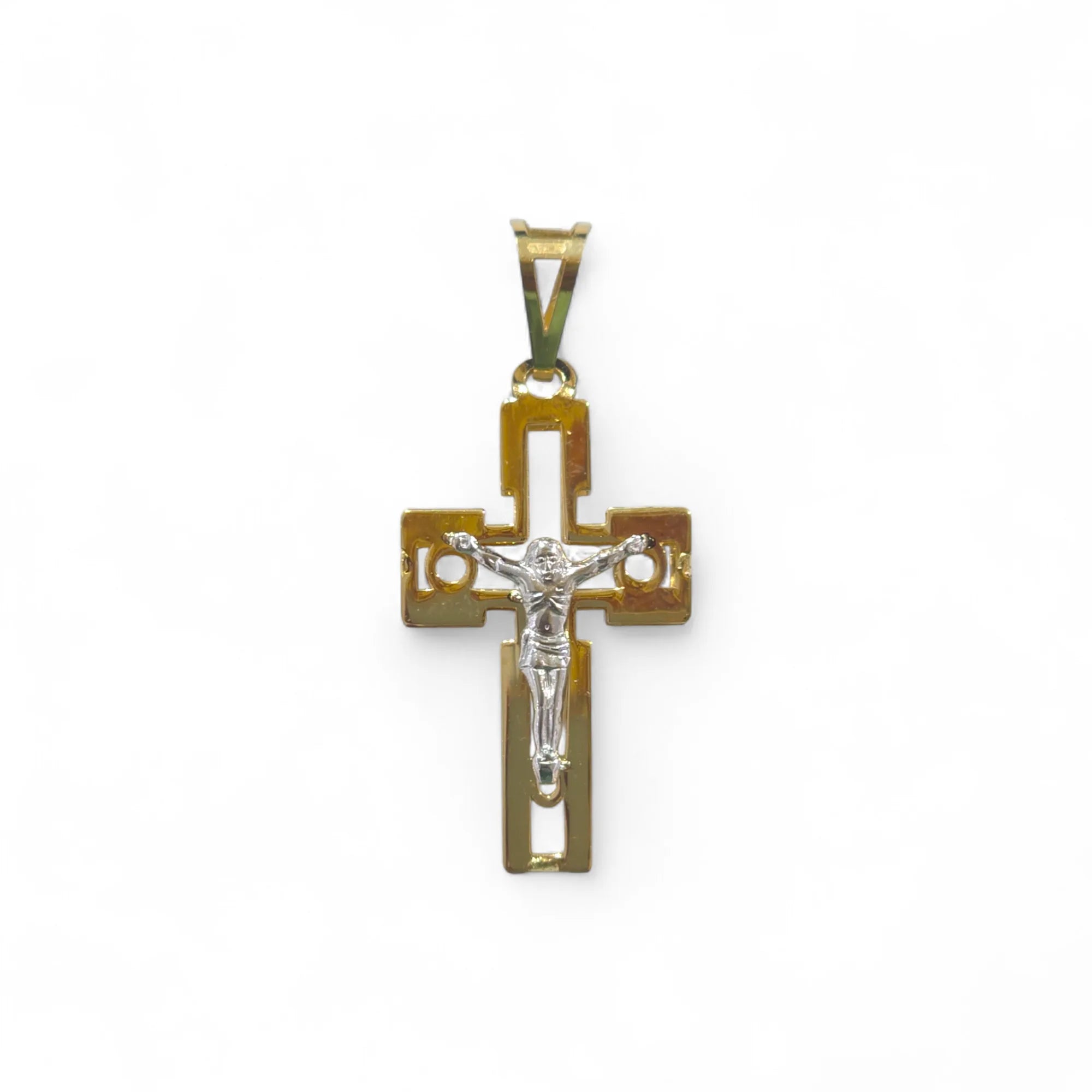 Kreuz aus 18 Karat Gelbgold mit bearbeitetem Christus aus Weißgold