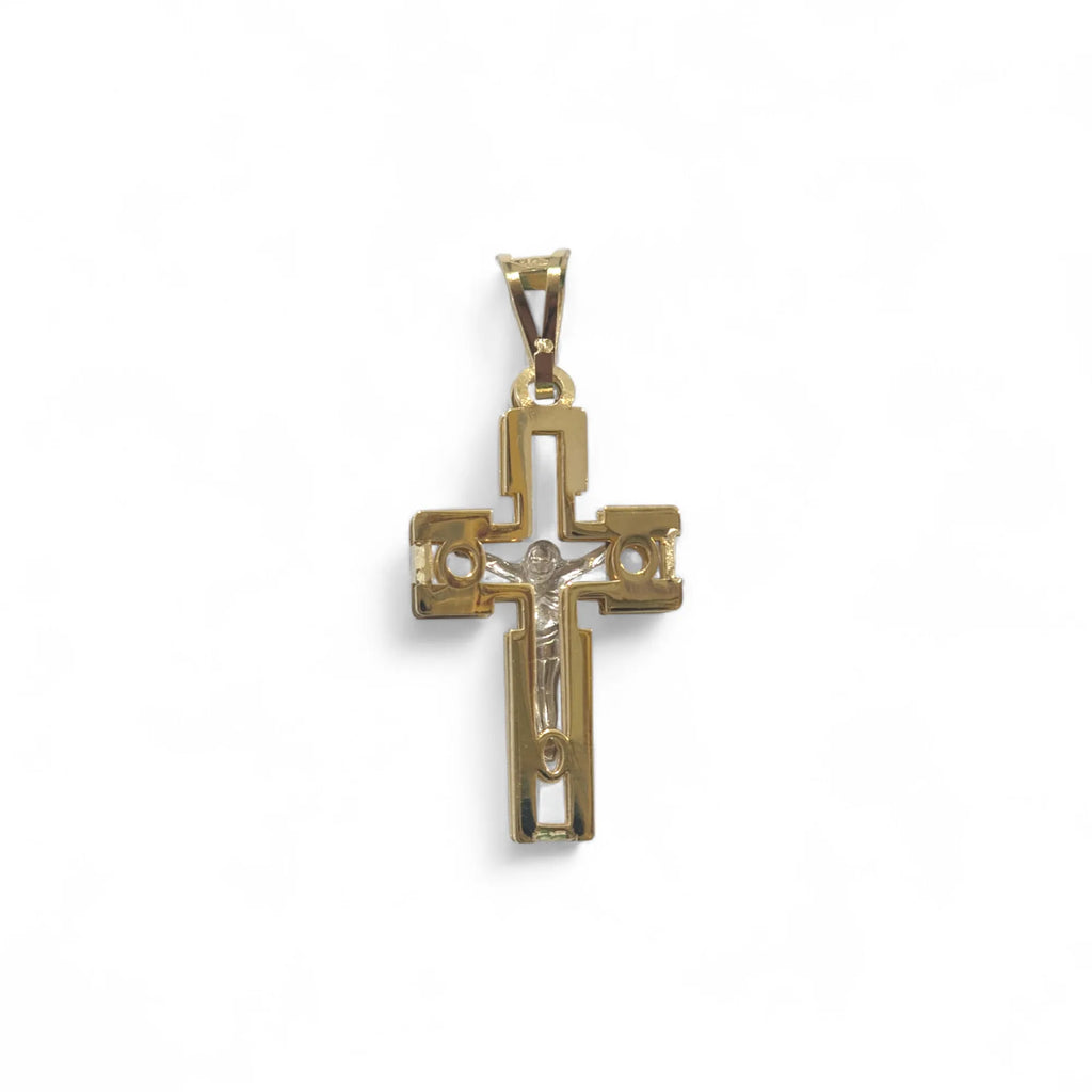 Kreuz aus 18 Karat Gelbgold mit bearbeitetem Christus aus Weißgold