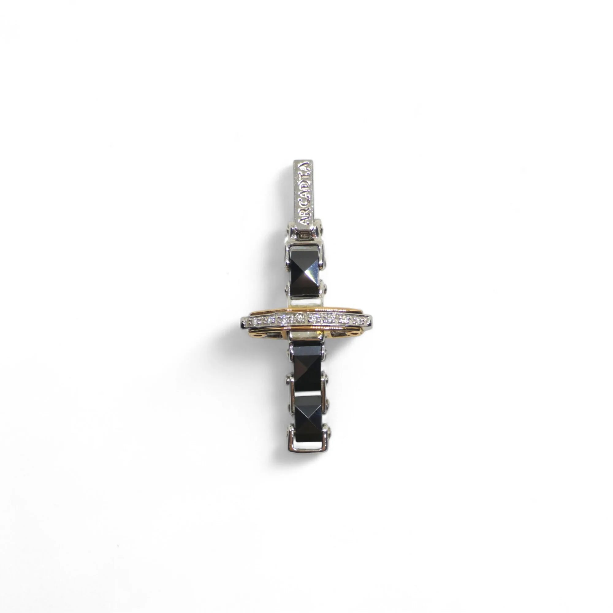 Croce in oro bianco 18 kt ceramica nera e diamanti