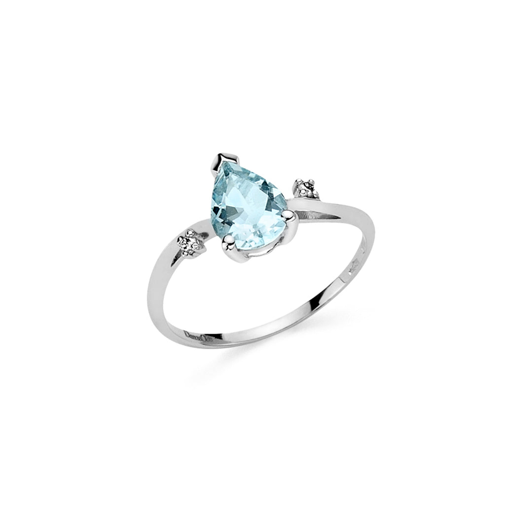 Anello in oro bianco con acquamarina a goccia e diamanti dhaa7193.003 Donnaoro