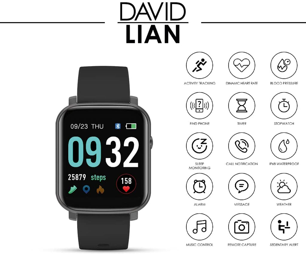 David Lian - Milano Smartwatch con Cinturino in Silicone (Nero) DL101