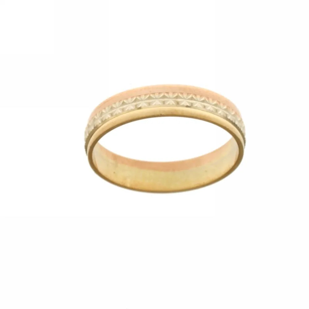 Fedina modello brillantata larga in oro 18 kt e rosa lucido sfaccettato