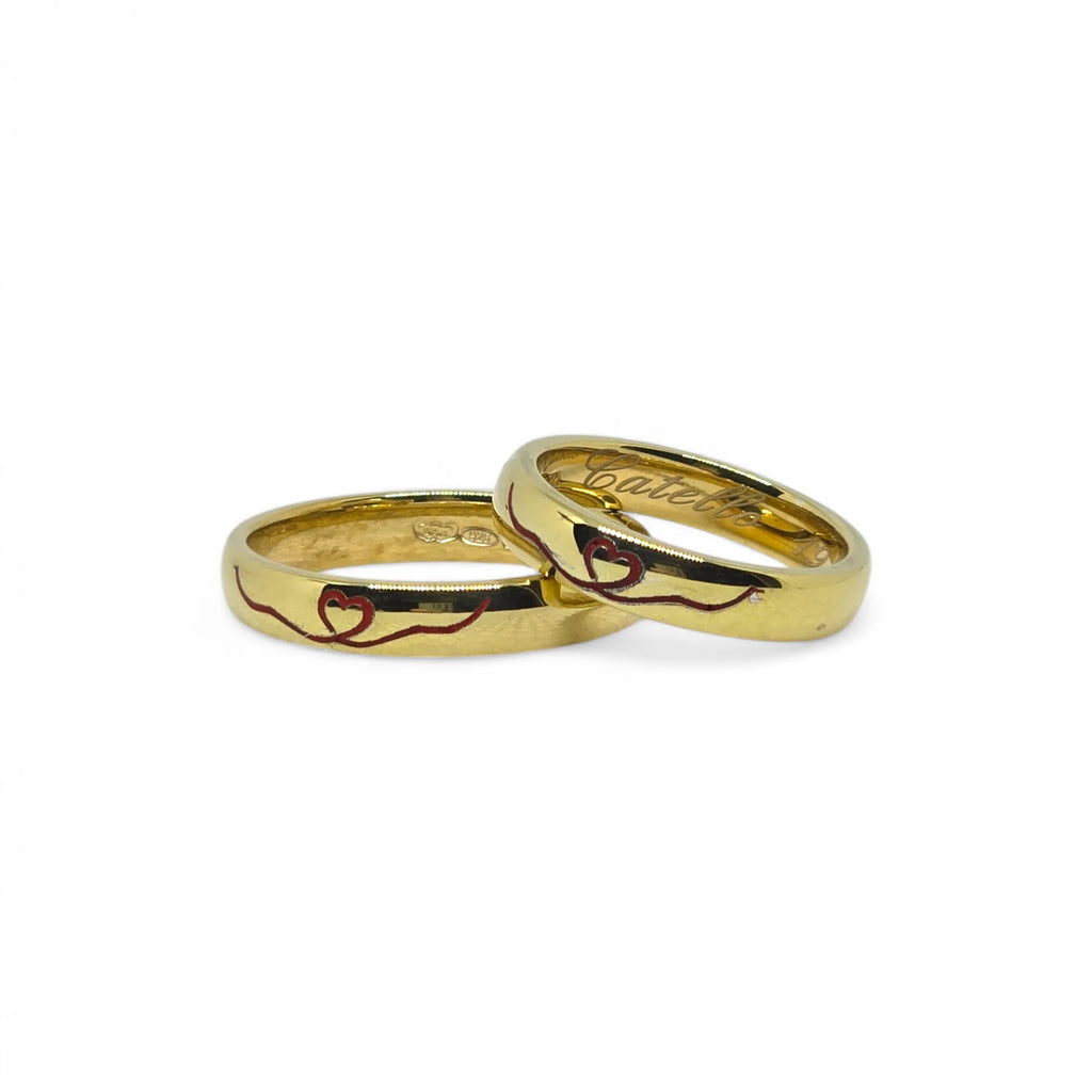 Fedine modello comoda in argento 925 con cuore inciso rosso