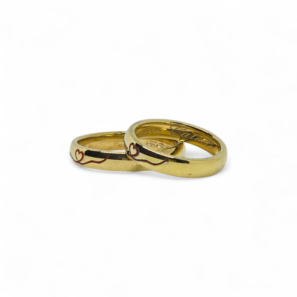 Fedine modello comoda in argento 925 con cuore inciso rosso