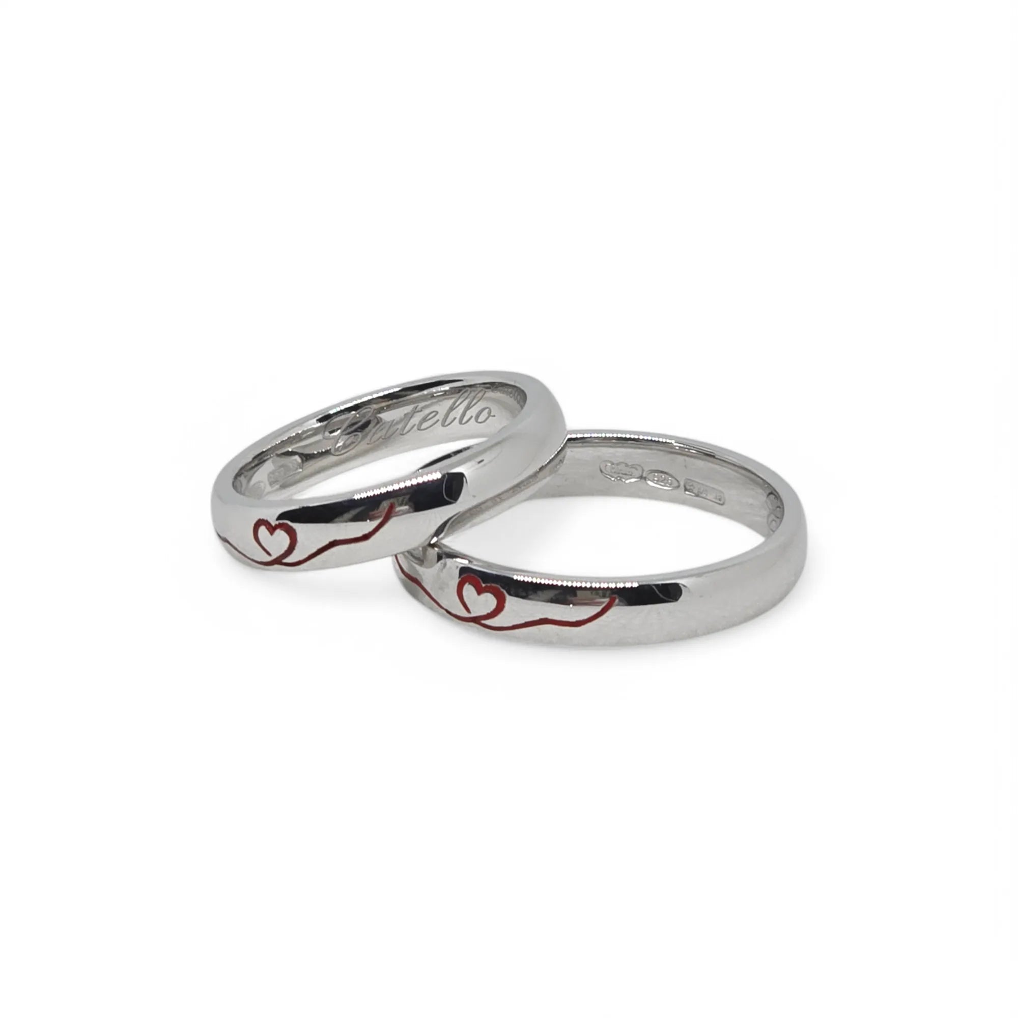 Fedine modello comoda in argento 925 con cuore inciso rosso