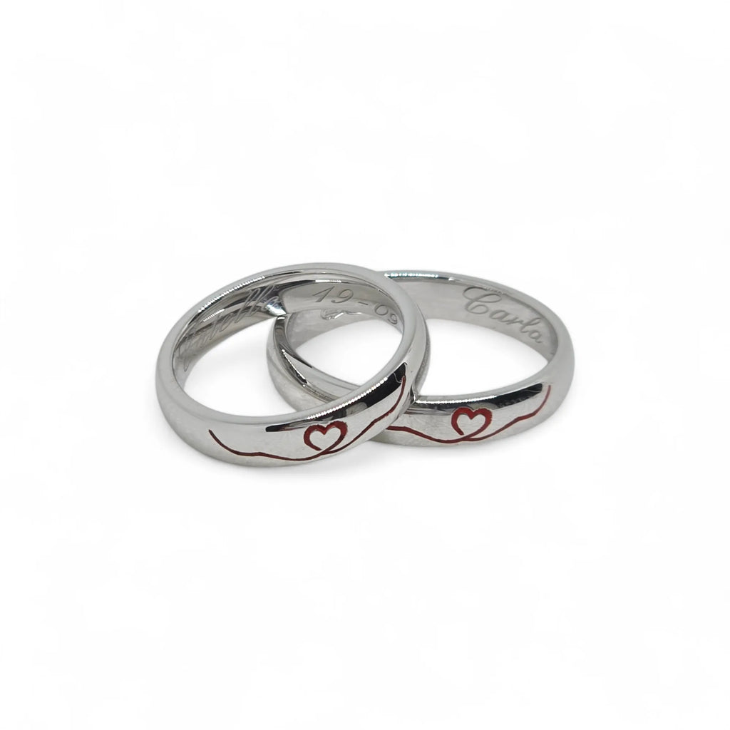 Fedine modello comoda in argento 925 con cuore inciso rosso