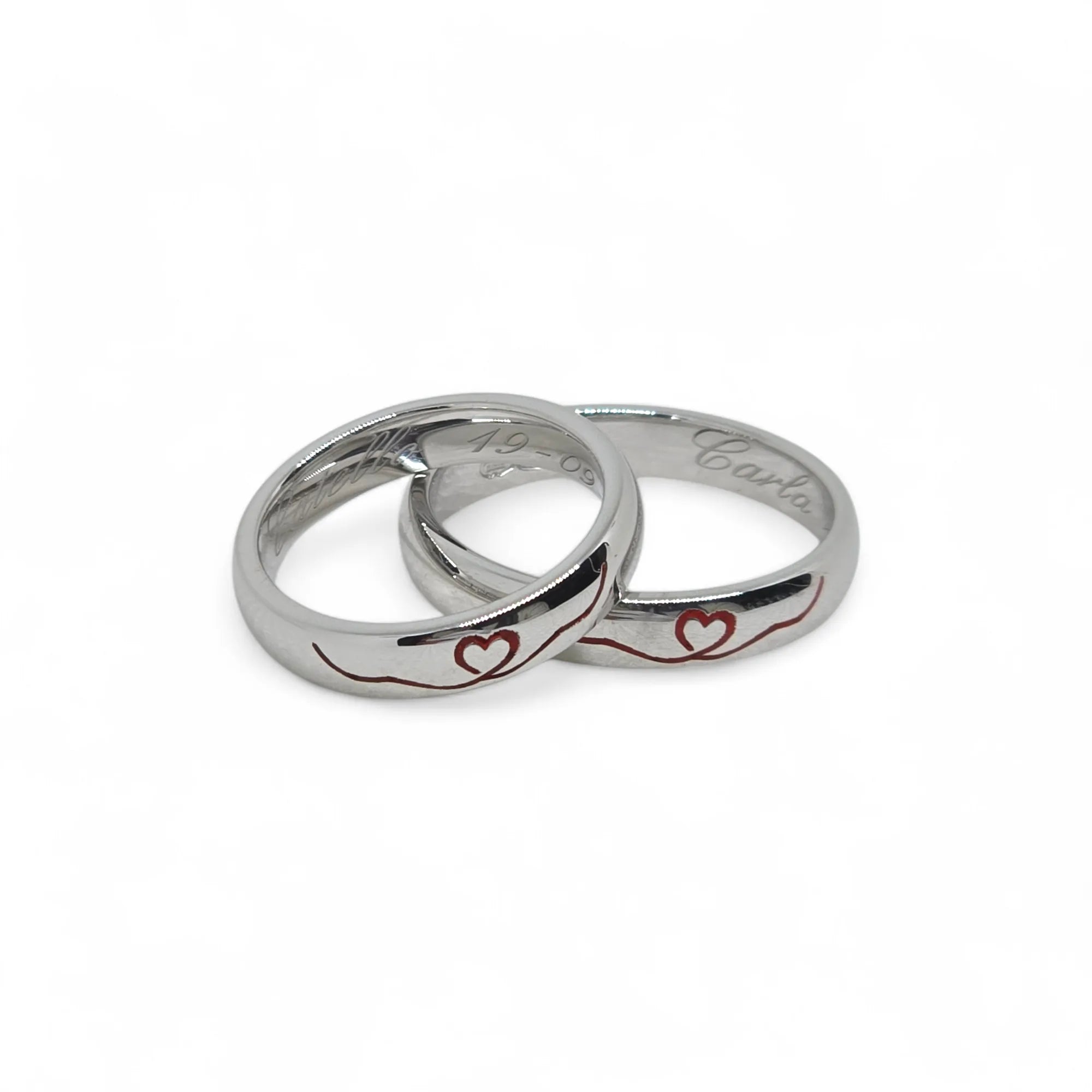 Fedine modello comoda in argento 925 con cuore inciso rosso