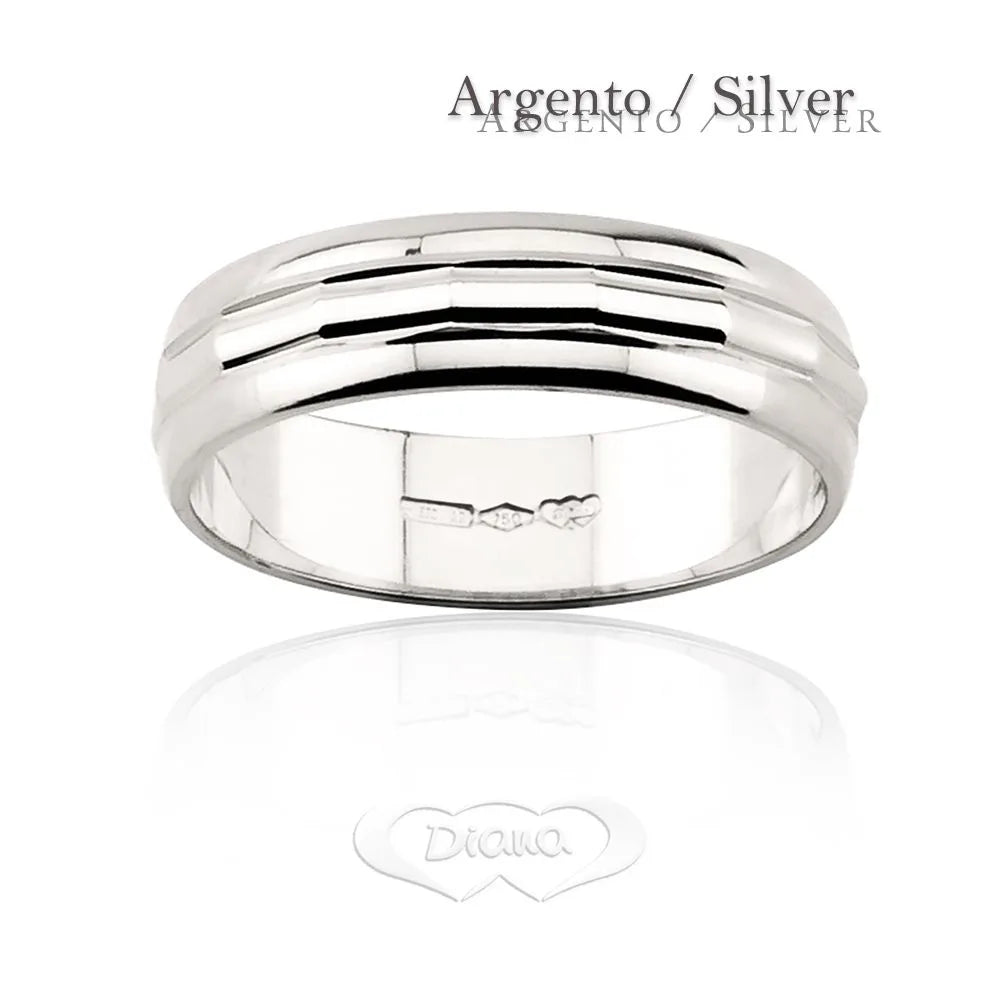 Fedina unisex con centrale sfaccettato in argento e i bordi lucidi AF181