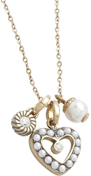 Fossil collana donna in acciaio dorato con cuore charm e cristalli jf87061040