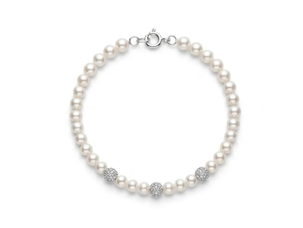 Bracciale perle Kioto in oro bianco e sfere diamantate