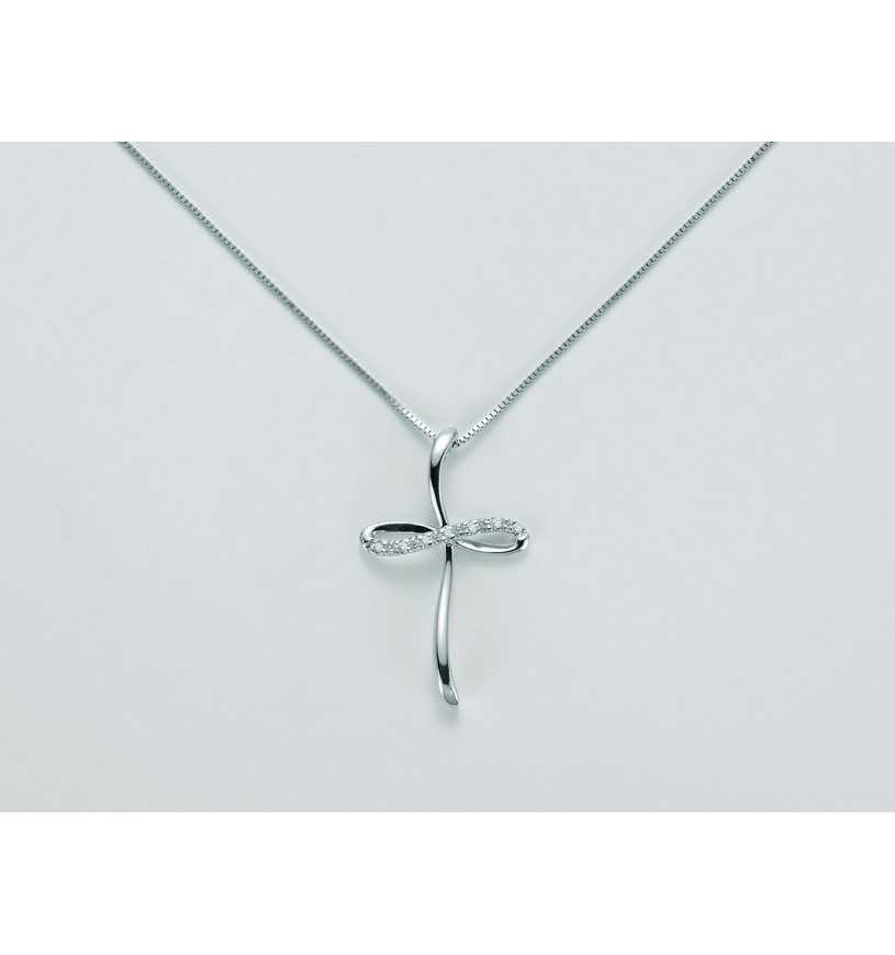Collana croce Yukiko in oro bianco e diamanti CLD3601Y