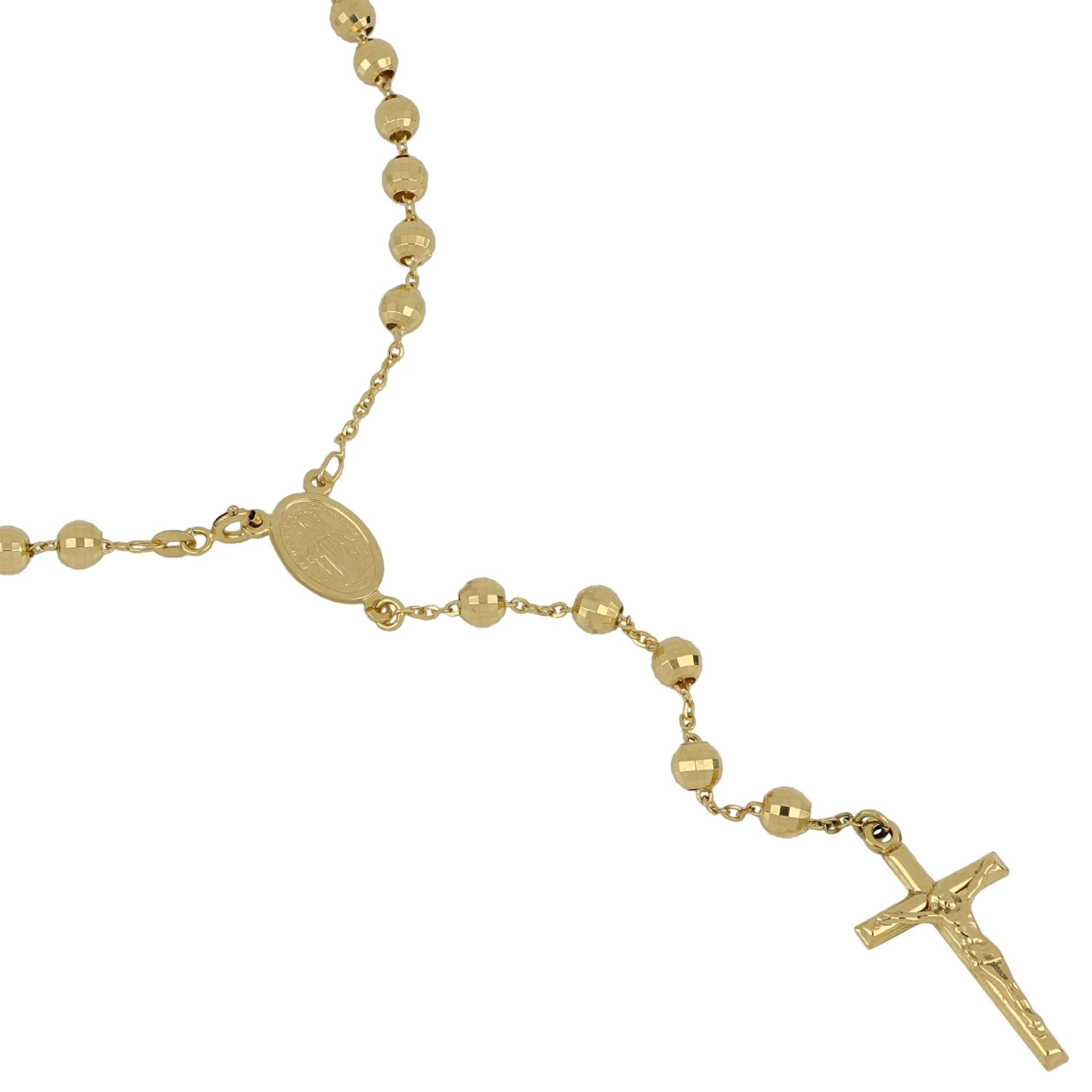 Girocollo Rosario in Oro Giallo Lucido con Catenina Rolò Diamantata 50 cm