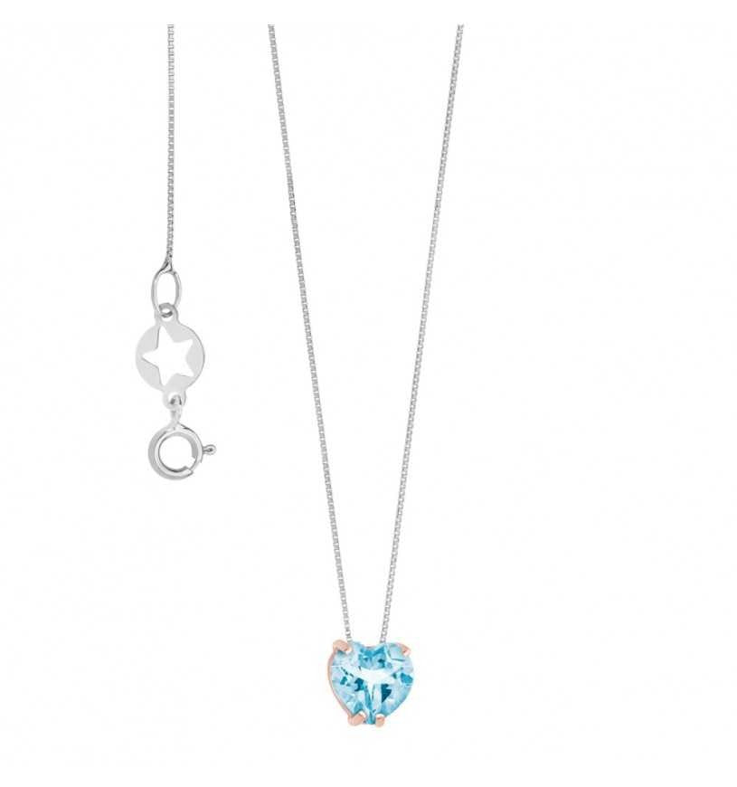 Girocollo donna comete in oro rosè e topazio azzurro cuore glb 1546
