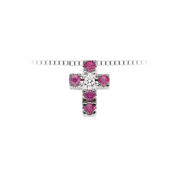 Girocollo donna in oro bianco con diamanti e croce rubini collezione luce Donnaoro LPR10121.001