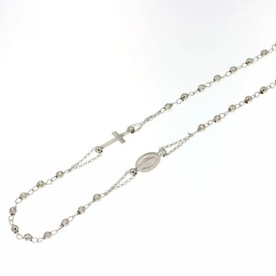 Collier en or blanc, modèle chapelet poli avec perles facettées 50cm