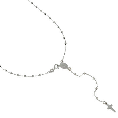 Collier rosaire en or blanc 18 kt poli avec perles lisses 45cm