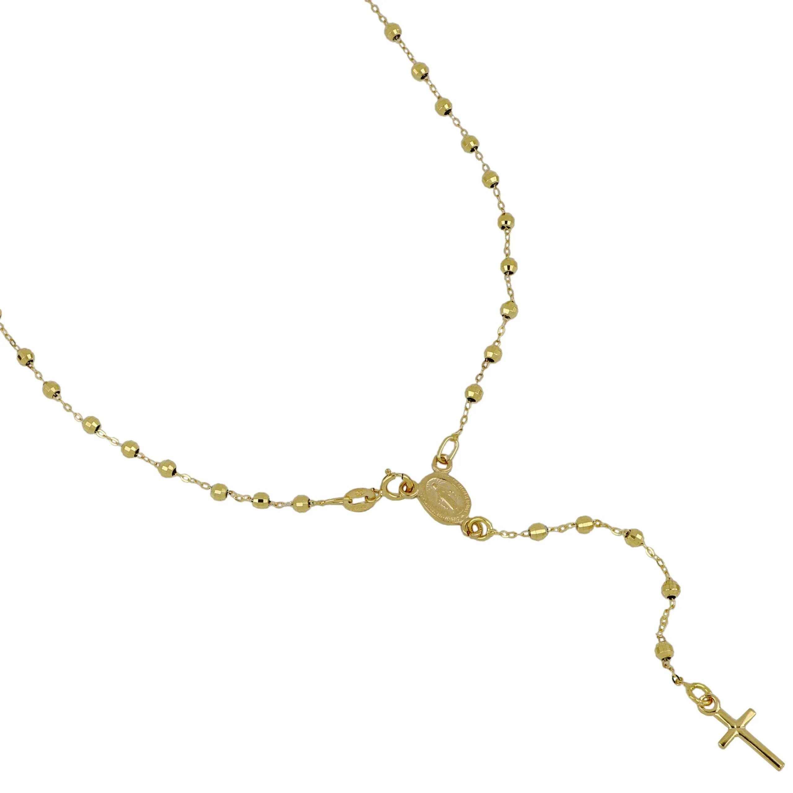 Girocollo rosario in oro giallo lucido con catenina rolo' ovale e grani sfaccettati 50cm