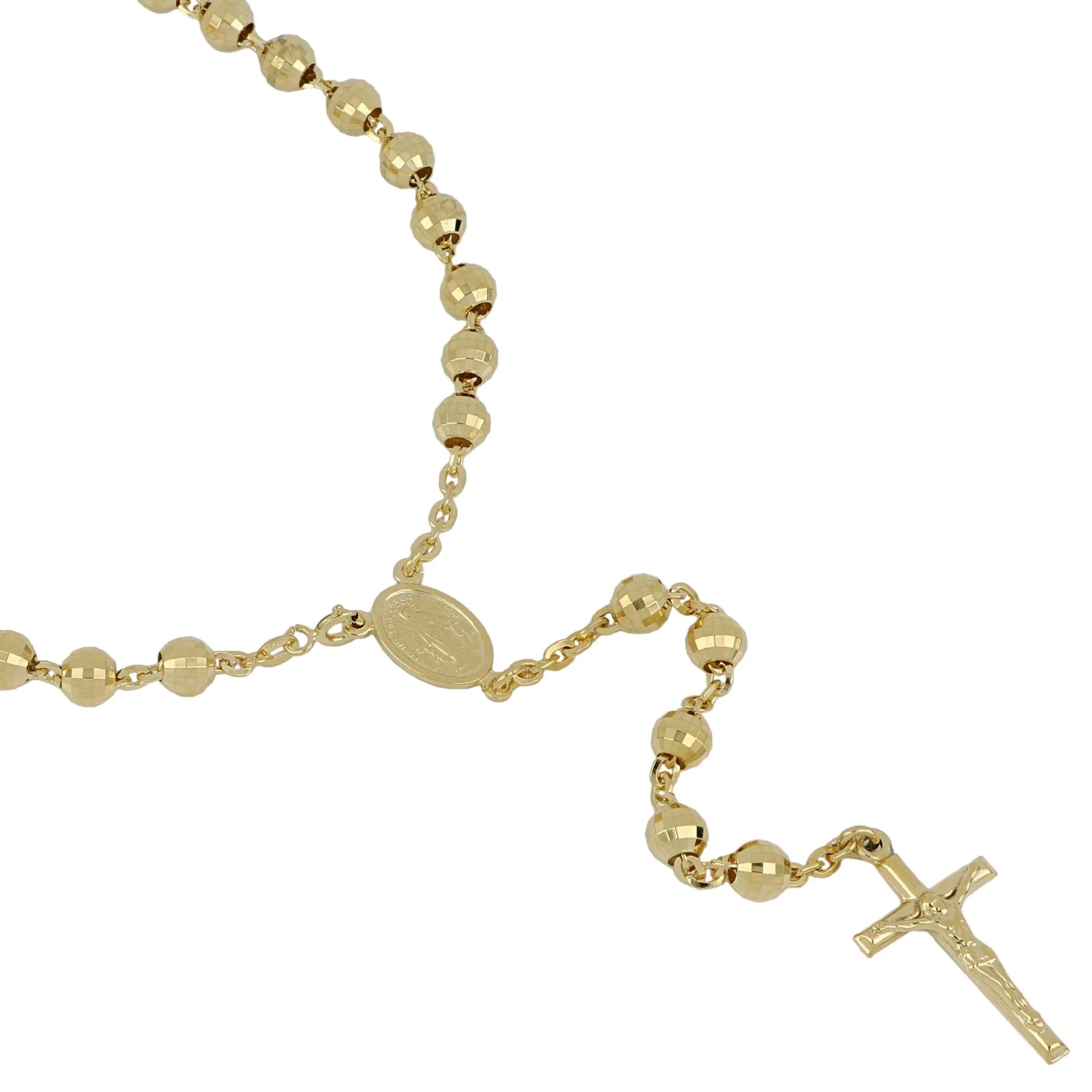 Halskette Rosenkranz aus 18 Karat Gelbgold und facettierten Perlen 60 cm