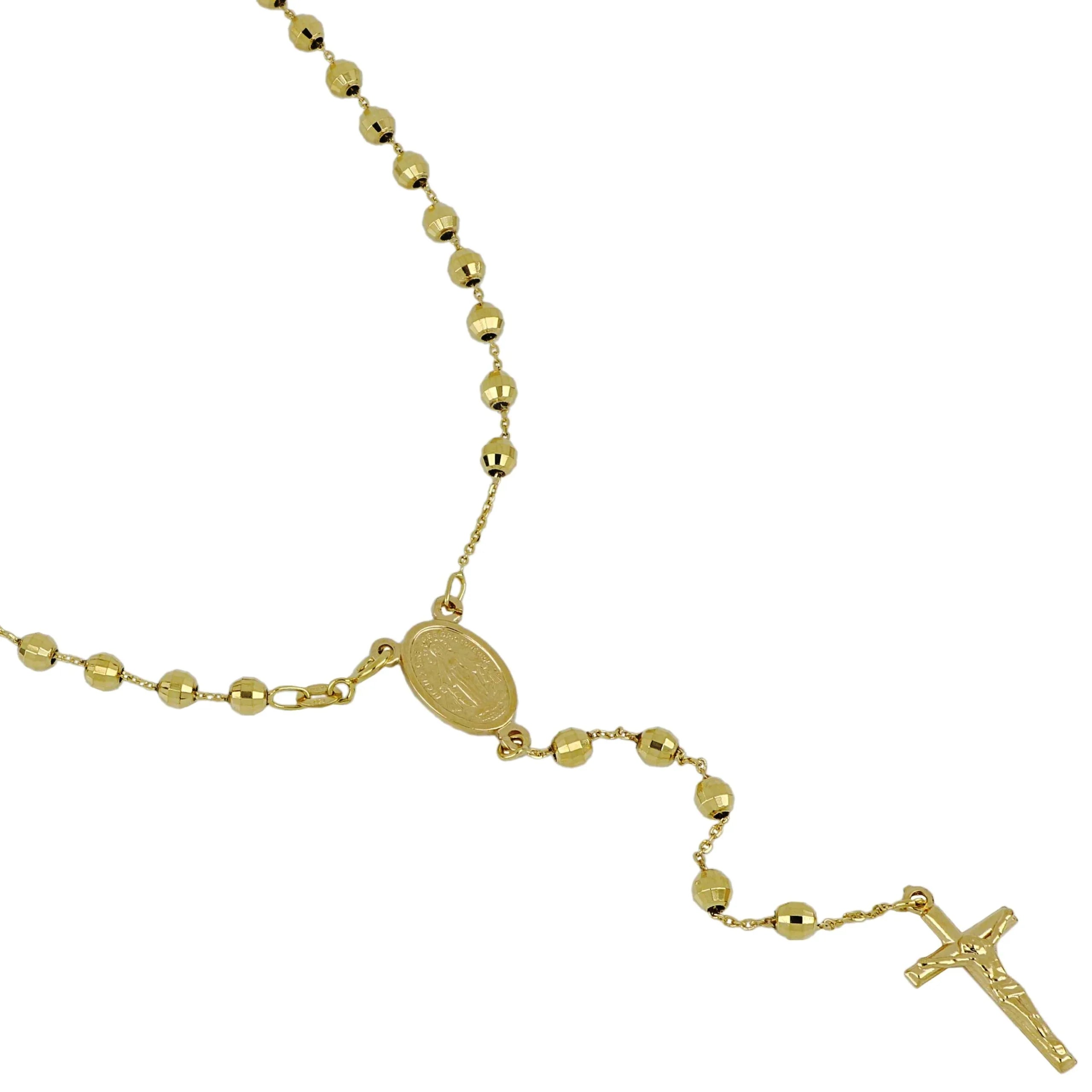 Girocollo rosario in oro giallo lucido grani sfaccettati 45cm