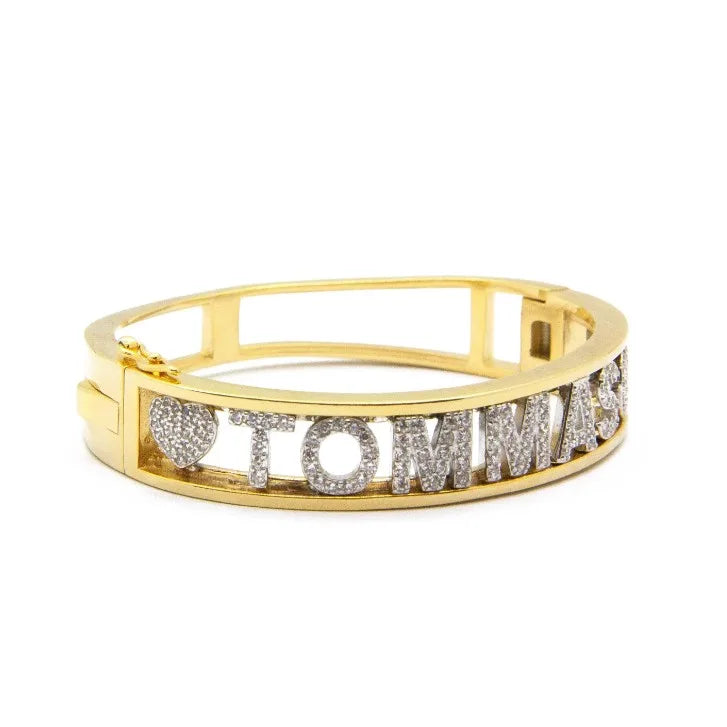 Bracciale rigido con nome personalizzato modello manetta in argento