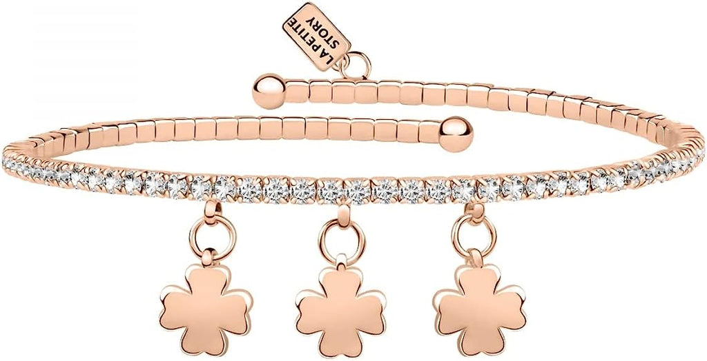La Petite Story Damenarmband, Kollektion Lux Bangles, aus Messing, Roségold PVD, Vierblattstein – LPS05AQC12