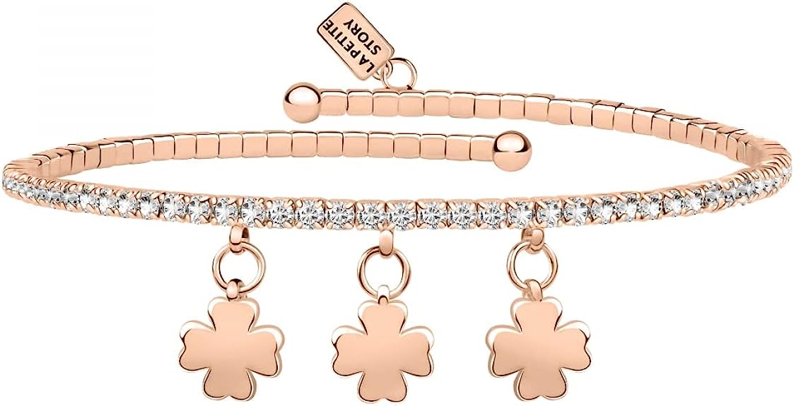 La Petite Story Damenarmband, Kollektion Lux Bangles, aus Messing, Roségold PVD, Vierblattstein – LPS05AQC12