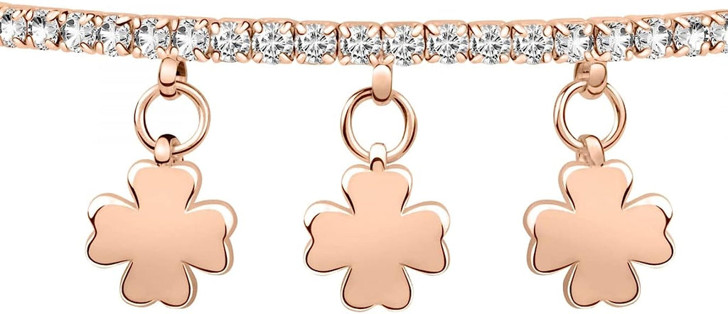 La Petite Story Damenarmband, Kollektion Lux Bangles, aus Messing, Roségold PVD, Vierblattstein – LPS05AQC12