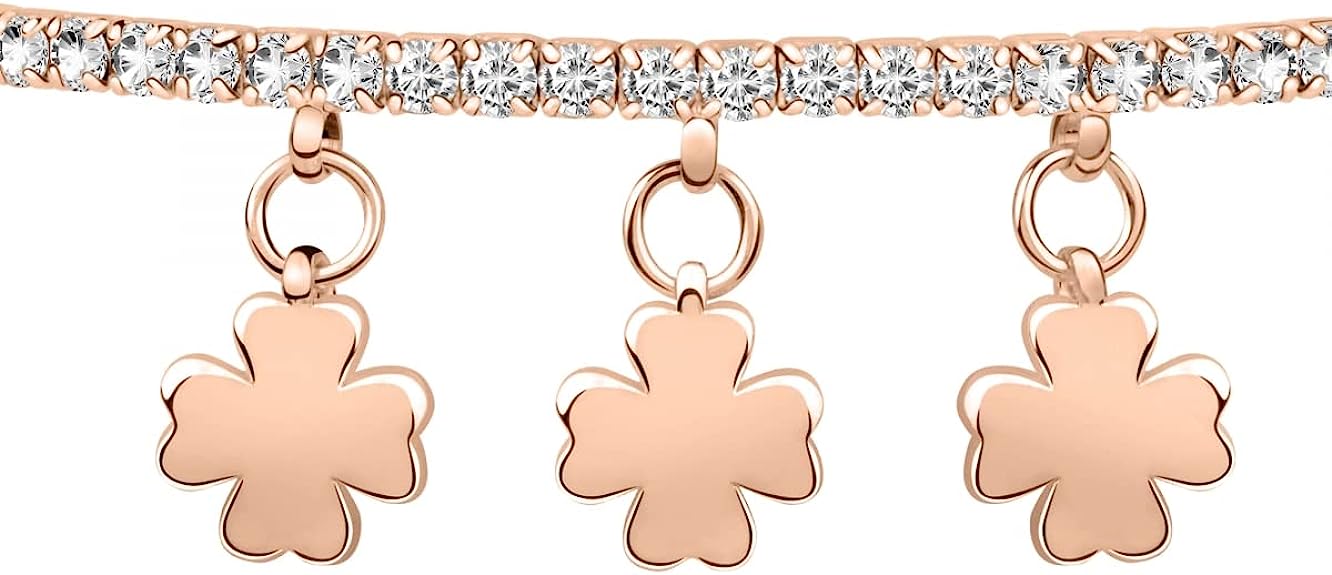 La Petite Story Damenarmband, Kollektion Lux Bangles, aus Messing, Roségold PVD, Vierblattstein – LPS05AQC12