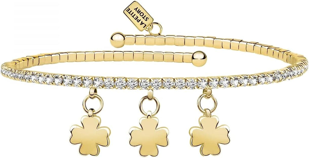 La Petite Story Damenarmband, Kollektion Lux Bangles aus Messing, PVD Gold, Kleeblattstein - LPS05AQC11