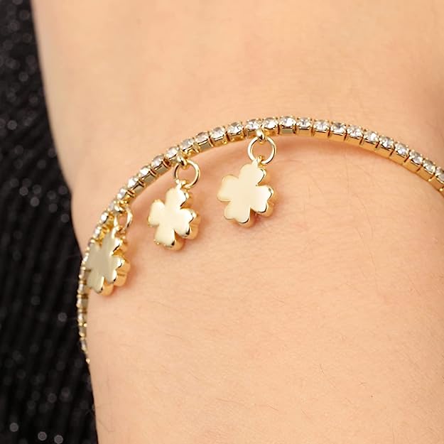 La Petite Story Damenarmband, Kollektion Lux Bangles aus Messing, PVD Gold, Kleeblattstein - LPS05AQC11