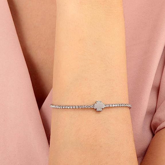 La Petite Story bracciale da donna, collezione lux bangles, in ottone, cristalli quadrifoglio - LPS05AQC04