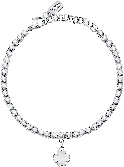 La Petite Story bracciale tennis donna in acciaio, cristalli ciondolo quadrifoglio - LPS05ARR70