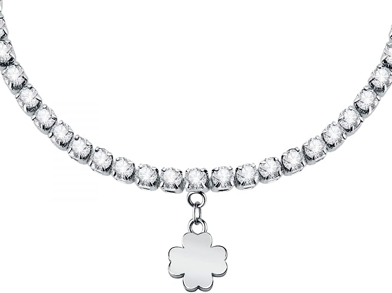 La Petite Story bracciale tennis donna in acciaio, cristalli ciondolo quadrifoglio - LPS05ARR70