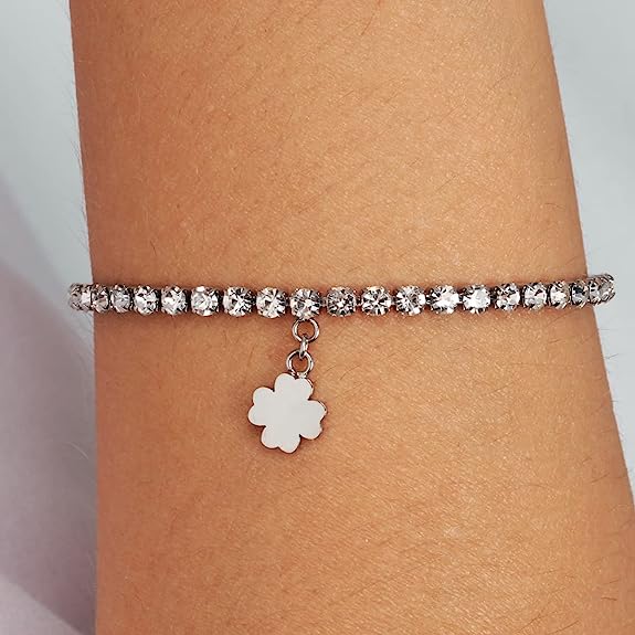 La Petite Story bracciale tennis donna in acciaio, cristalli ciondolo quadrifoglio - LPS05ARR70