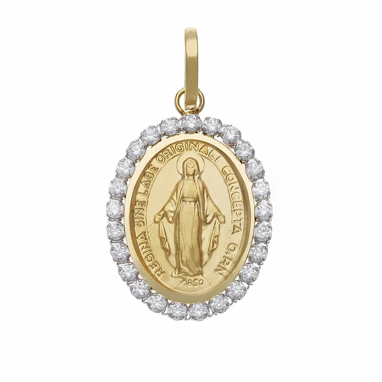 Medaglia Madonna Miracolosa in oro giallo 18 carati e zirconi bianchi