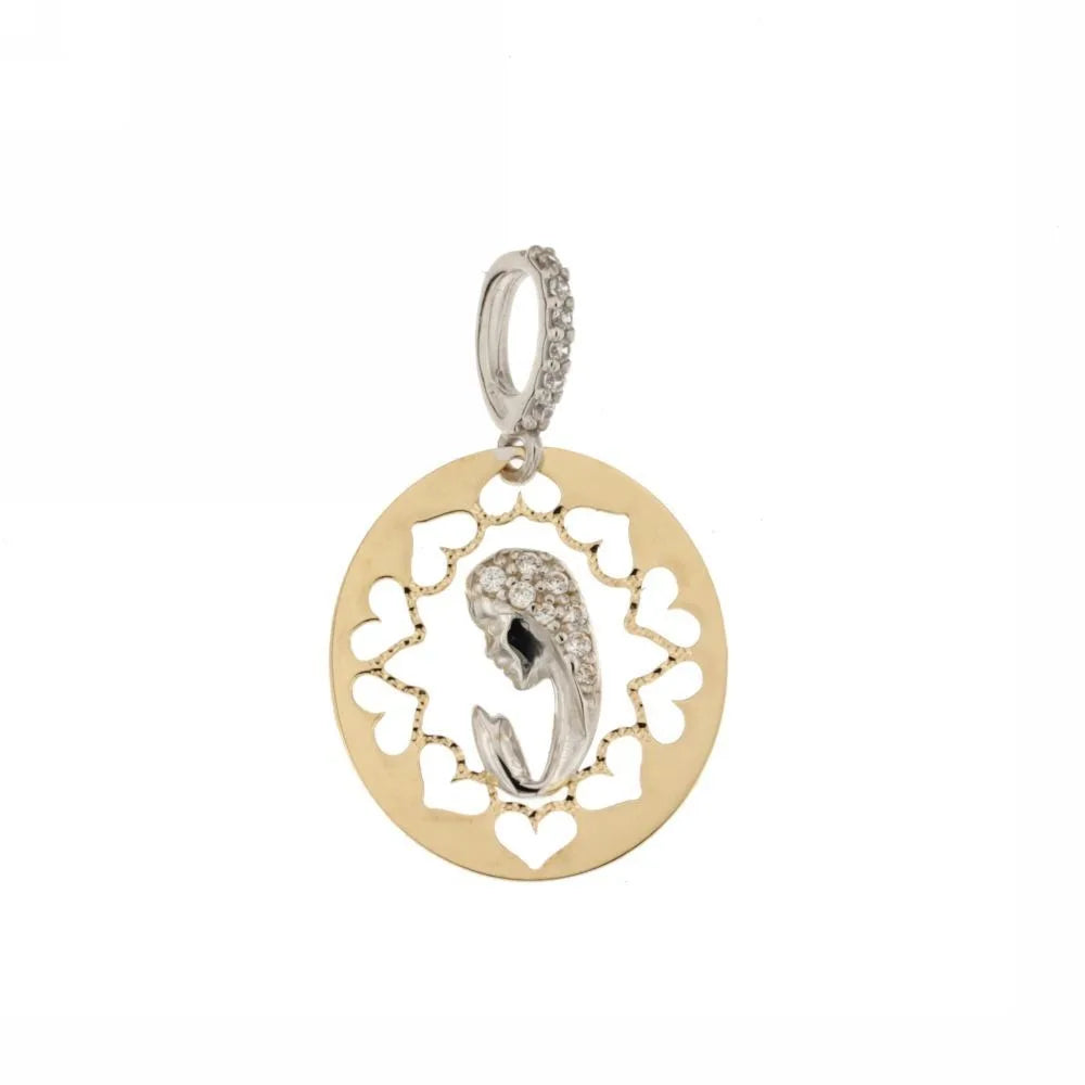 Medaglia in oro bianco 18 kt con Madonna Miracolosa bicolore