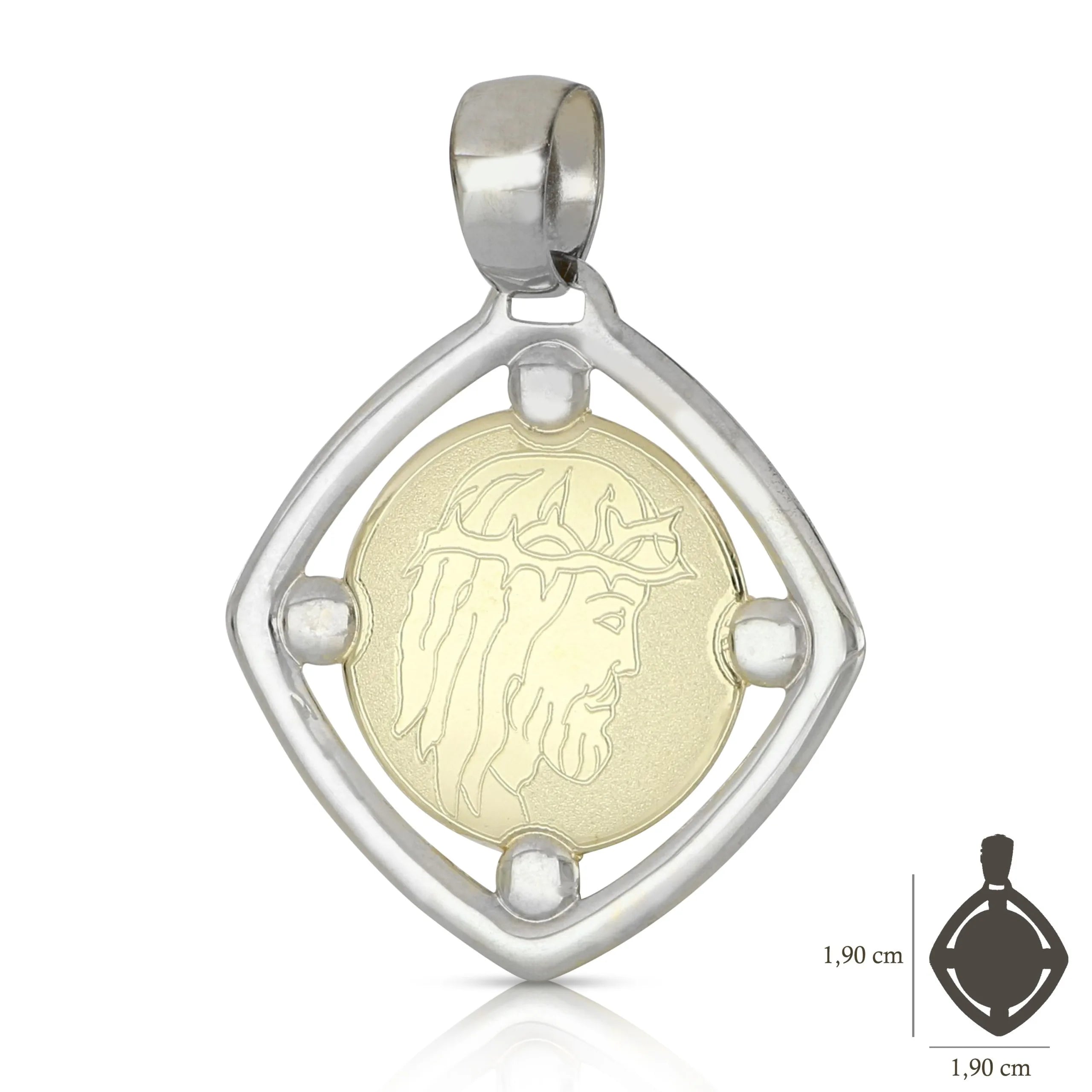 Medaille aus 18 Karat Weiß- und Gelbgold mit Christus