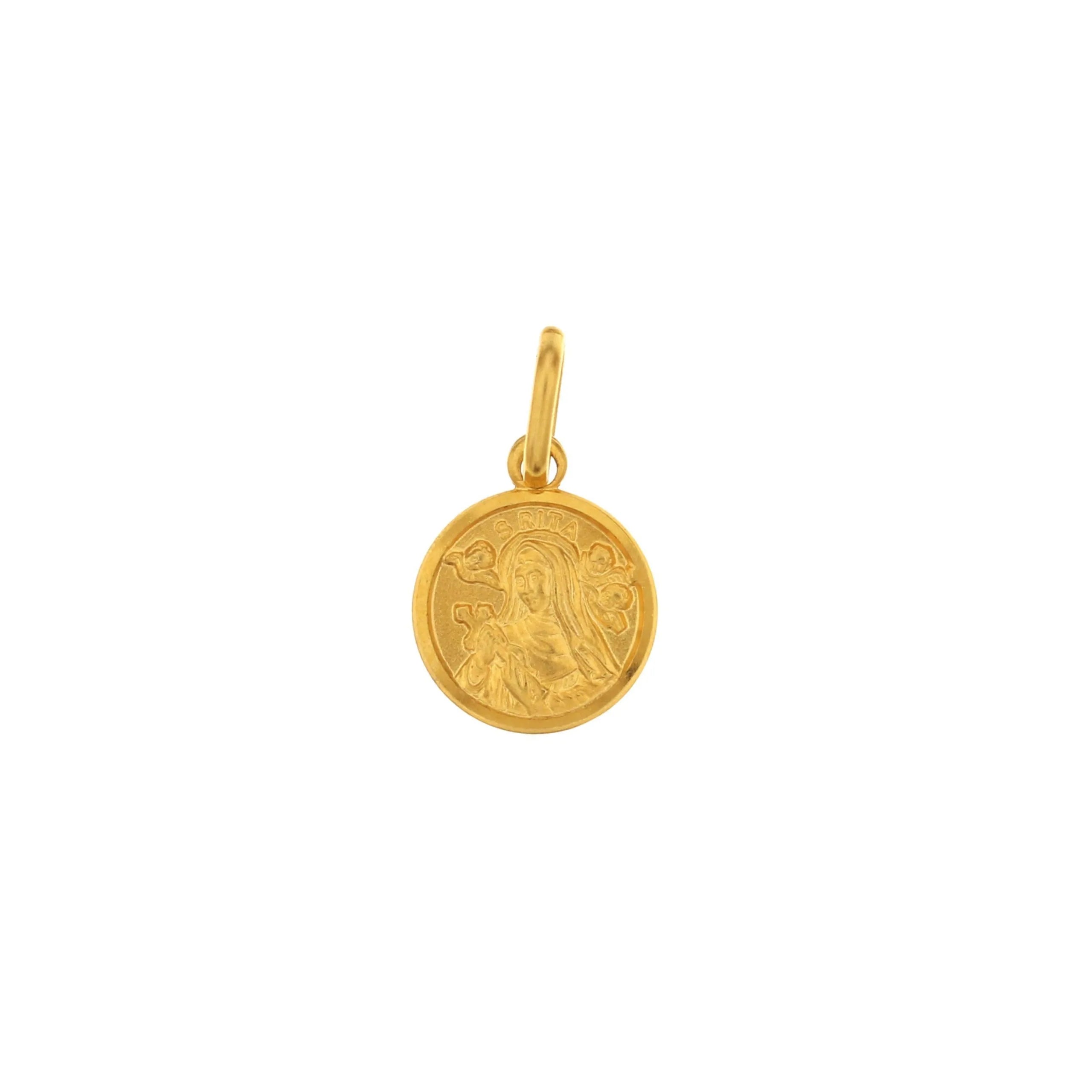 Medaglia in oro giallo con l'immagine di Santa Rita