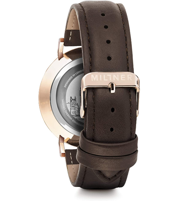 Millner Uhr Regents Golden Brown 39mm weiß Quarz Stahl IP Roségold MLW0036