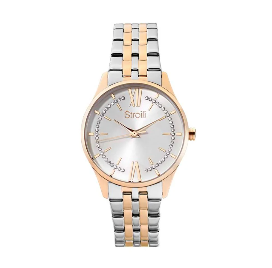 Notting hill 3h orologio In acciaio bicolore con quadrante bianco e bracciale silver e rose gold 1663573