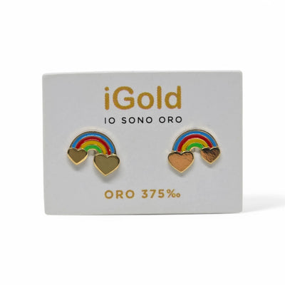 Regenbogen-Ohrringe mit Herzen aus 9 Karat 375er Gold für Mädchen
