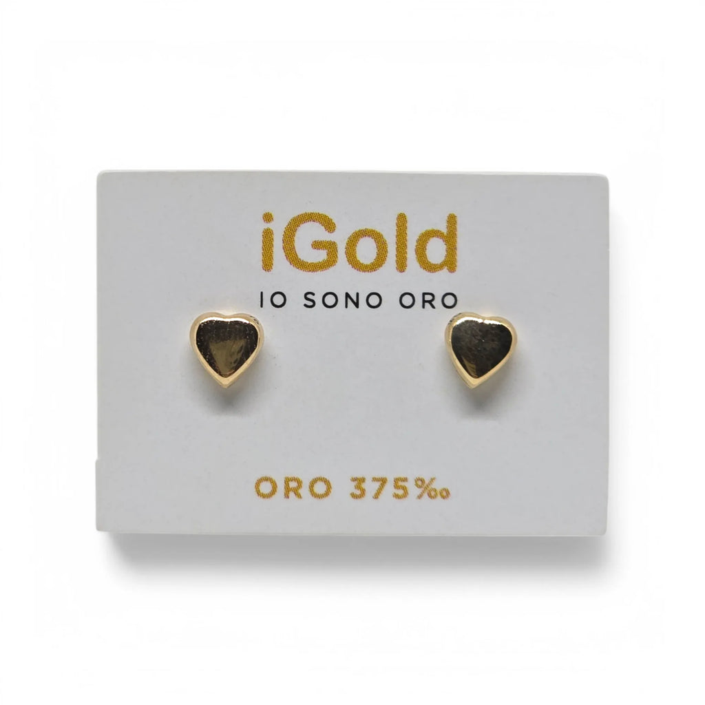 Orecchini Eleganti in Oro 9kt 375 a Forma di Cuore Bombato